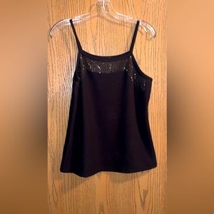 Vocal Women’s spaghetti strap tank top rhinestones glitter made in the USA black